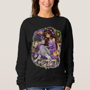 Gemütliches Mädchen, das Katzenbuch Liebhaber Swea Sweatshirt