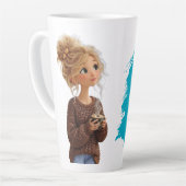 Gemütliches Mädchen im Kaffeebohnenpullover Latte  Milchtasse (Linke Ecke)