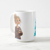 Gemütliches Mädchen im Kaffeebohnenpullover Mug Kaffeetasse (Vorderseite Links)