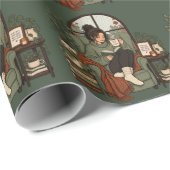 Gemütliches Mädchen Kaffee Bücher Regentage Vintag Geschenkpapier (Rolleneckpunkt)