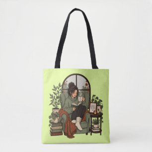 Gemütliches Mädchen Kaffee Bücher Regentage Vintag Tasche