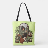 Gemütliches Mädchen Kaffee Bücher Regentage Vintag Tasche (Rückseite)