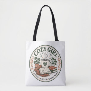 Gemütliches Mädchen Kaffee Bücher Regentage Vintag Tasche
