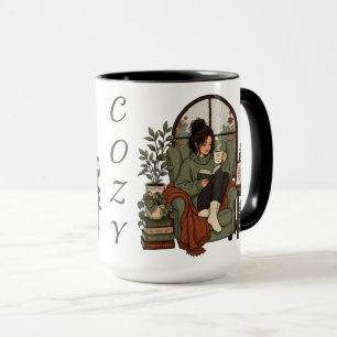 Gemütliches Mädchen Kaffee Bücher Regentage Vintag Tasse