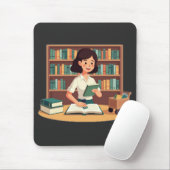 Gemütliches Mädchen liest Bücherregal Mousepad (Mit Mouse)