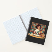 Gemütliches Mädchen liest Bücherregal Notizblock (Innenseite)