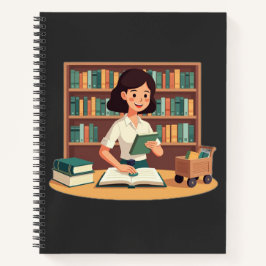 Gemütliches Mädchen liest Bücherregal Notizblock