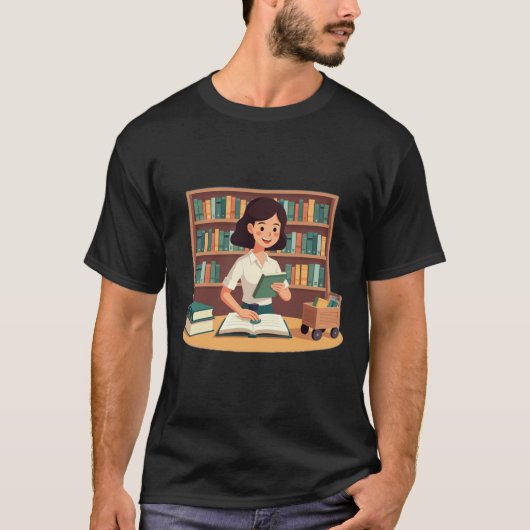 Gemütliches Mädchen liest Bücherregal T-Shirt (Vorderseite)