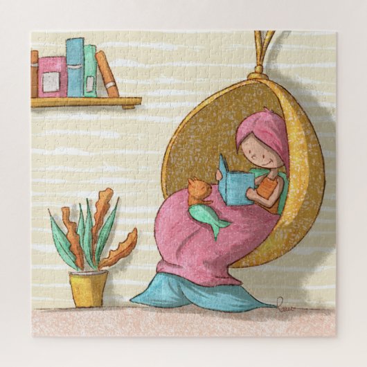 Gemütliches Mermaid Reading mit Cat Mermaid Illust Puzzle (Vertikal)