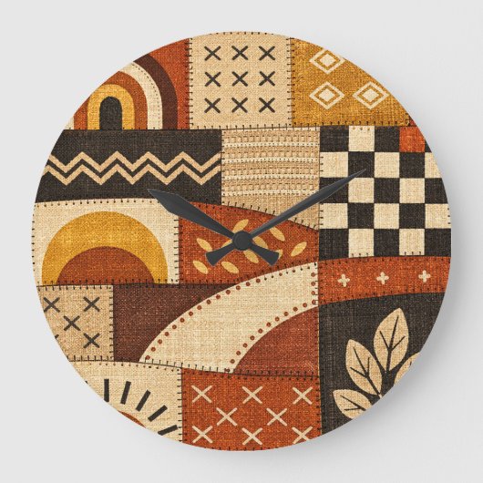 Gemütliches Modernes Patchwork Große Wanduhr (Vorderseite)