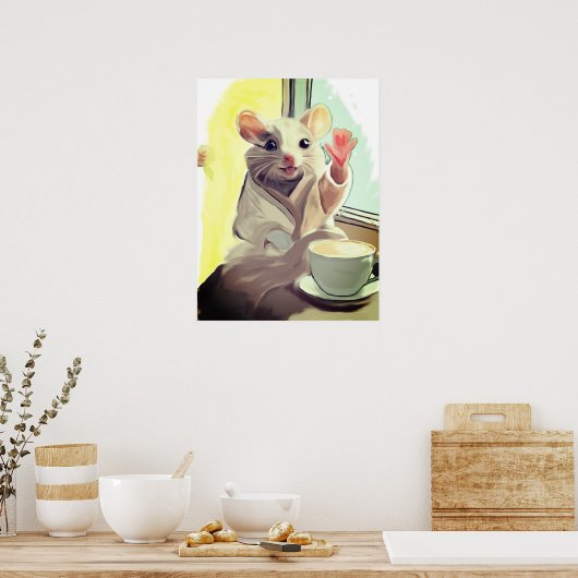 Gemütliches Morning Mouse Poster - Süße Tier Art (Küche)
