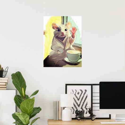Gemütliches Morning Mouse Poster - Süße Tier Art (Heimbüro)