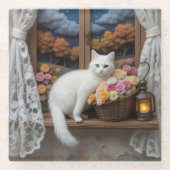 Gemütliches Nachtfenster Glasuntersetzer (Vorderseite)