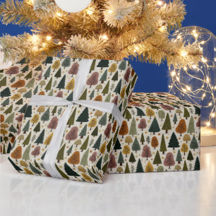Gemütliches nordisches Wald-Weihnachtsbaum-Muster Geschenkpapier
