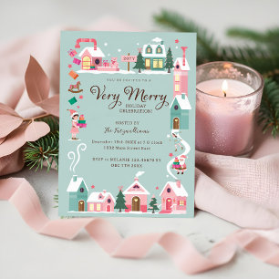 Gemütliches North Pole Pink Elf Workshop Weihnacht Einladung