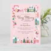 Gemütliches North Pole Pink Elf Workshop Weihnacht Einladung (Stehend Vorderseite)