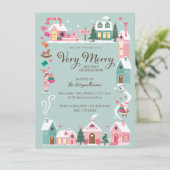 Gemütliches North Pole Pink Elf Workshop Weihnacht Einladung (Stehend Vorderseite)