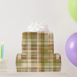 Gemütliches Oliv-Beige Natur-Sand Karomuster Geschenkpapier