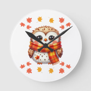 Gemütliches Owl Fall Design-Süße Tier Runde Wanduhr