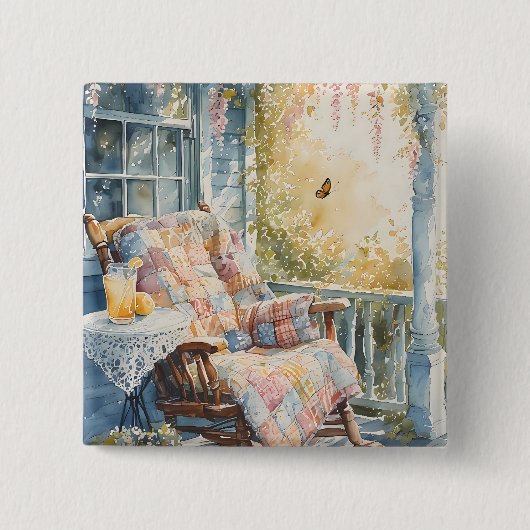 Gemütliches Porch mit Quilt und Limonade-Charme Button (Vorderseite)