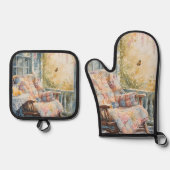 Gemütliches Porch mit Quilt und Limonade-Charme Ofenhandschuh & Topflappen-Set (Vorderseite)
