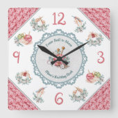 Gemütliches rosa Knittern und Crochet Room Décor C Quadratische Wanduhr (Vorderseite)