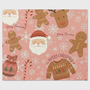Gemütliches Rosa-Weihnachts-Lebkuchen und Rentier- Geschenkpapier