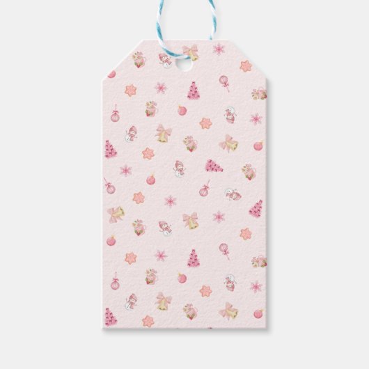 Gemütliches rosa Weihnachtsmuster Geschenkanhänger (Vorderseite)