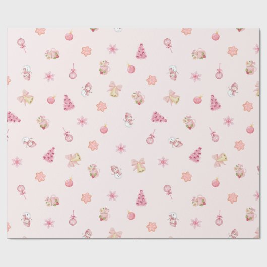 Gemütliches rosa Weihnachtsmuster Geschenkpapier (Flach)