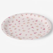 Gemütliches rosa Weihnachtsmuster Pappteller (Schrägansicht)
