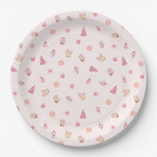 Gemütliches rosa Weihnachtsmuster Pappteller (Vorderseite)