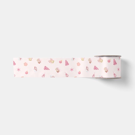 Gemütliches rosa Weihnachtsmuster Satinband (Vorderseite)