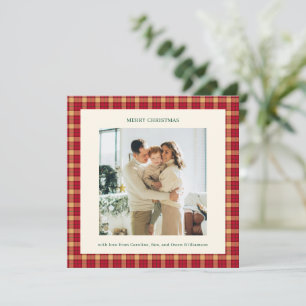 Gemütliches rotes braunes Tartan-Karo-Quadrat-Foto Feiertagskarte