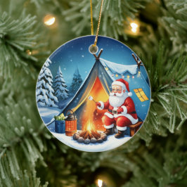 Gemütliches Santa-Winter-Camping-Abenteuer Keramik Ornament