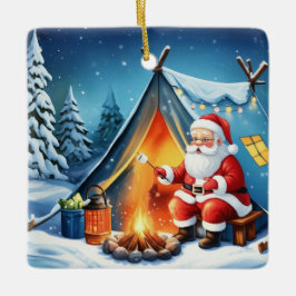 Gemütliches Santa-Winter-Camping-Abenteuer Keramikornament