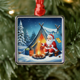 Gemütliches Santa-Winter-Camping-Abenteuer Ornament Aus Metall