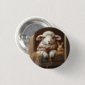 Gemütliches Schaf und Kaninchen im Stall mit Blume Button (Vorne & Hinten)
