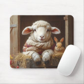 Gemütliches Schaf und Kaninchen im Stall mit Blume Mousepad (Mit Mouse)