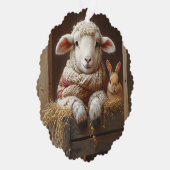 Gemütliches Schaf und Kaninchen im Stall mit Blume Ornament Karte (Rechts)