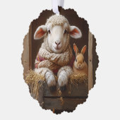 Gemütliches Schaf und Kaninchen im Stall mit Blume Ornament Karte (Links)