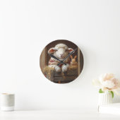 Gemütliches Schaf und Kaninchen im Stall mit Blume Runde Wanduhr (Zuhause)