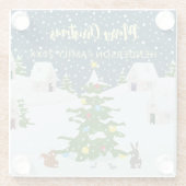 Gemütliches schneefreies Retro Weihnachtsdorf Glasuntersetzer (Rückseite)