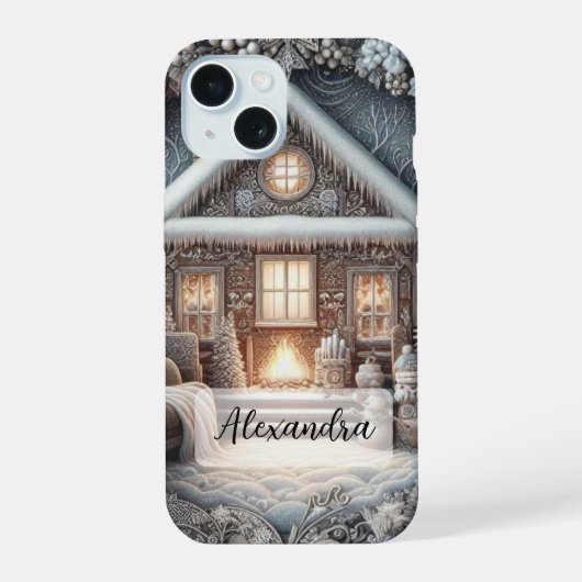 Gemütliches Schneehaus, Sofa, Decken, Geschenke, S iPhone 15 Hülle (Rückseite)