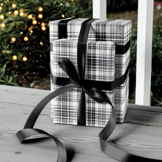 Gemütliches Schwarz-Weiß-Kariertes Flanell-Muster Geschenkpapier