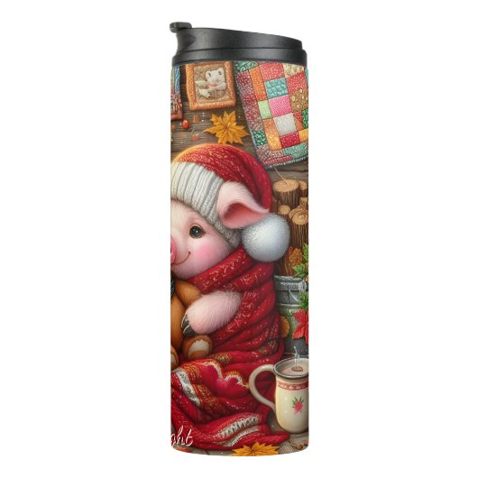 Gemütliches Schwein mit Teddy Bear Thermosbecher (Nach rechts gedreht)