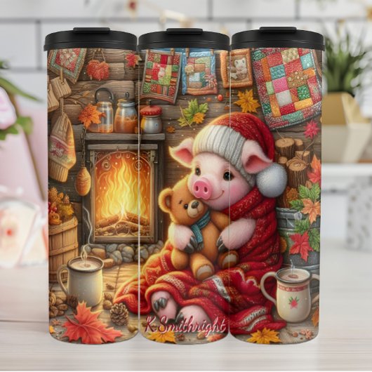 Gemütliches Schwein mit Teddy Bear Thermosbecher