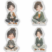 Gemütliches Sitzendes Chibi-Mädchen-Kaffeesticker- Aufkleber (Vorderseite)