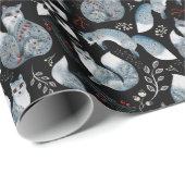Gemütliches skandinavisches Woodland Blue Fox Weih Geschenkpapier (Rolleneckpunkt)