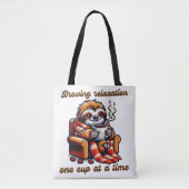 Gemütliches Sloth Sipping Hot Coffee Illustration Tasche (Vorderseite)