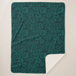 Gemütliches Smaragdgrünes Rose Print Sherpa Blanke Sherpadecke